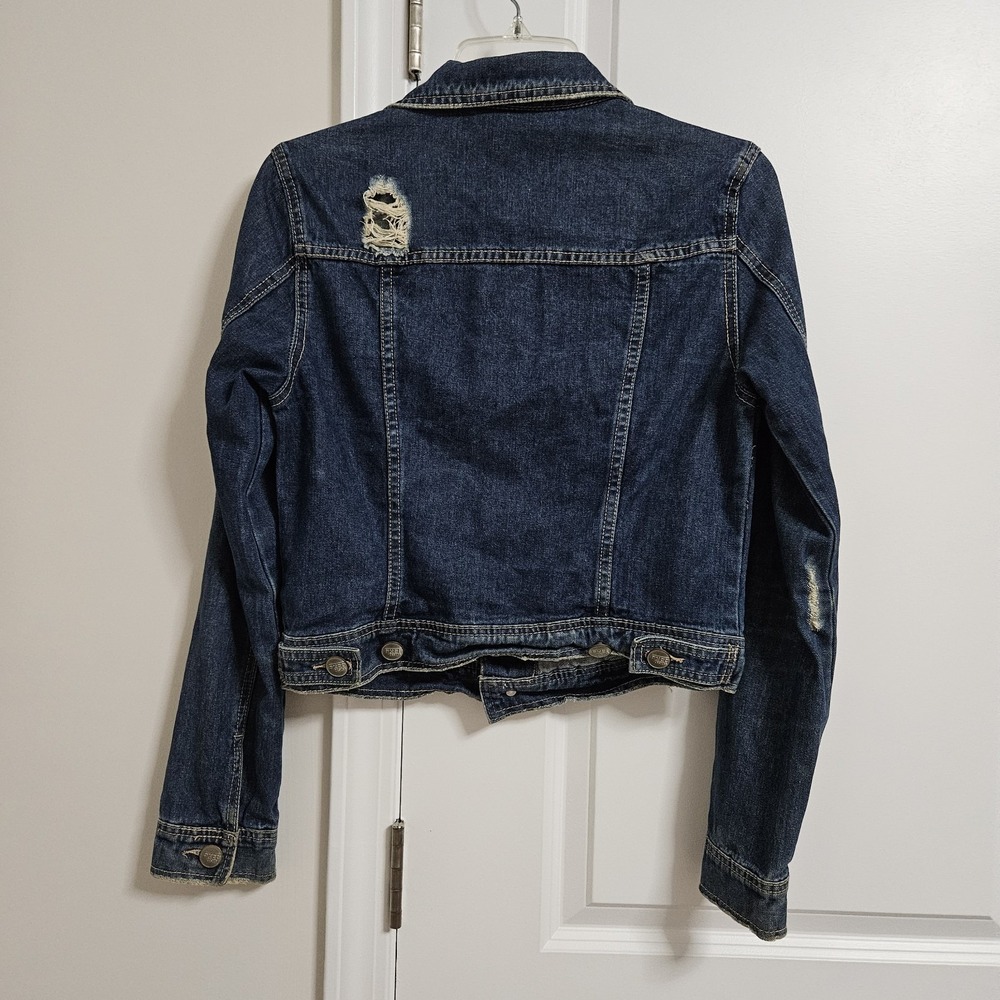 Free People Denim Jacket Womens 4 Blue Distressed Cropped Button Front‎ Bohemian - Picture 10 of 10